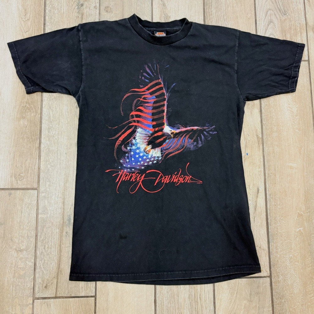 Harley Davidson Mens Graphic T Shirt Eagle Flag Blue Springs MO Vintage